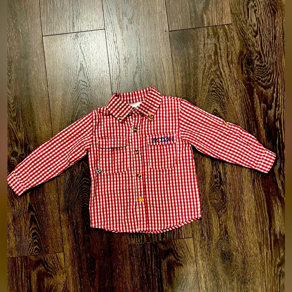 Prodoh 3T Boys Red & White Plaid Button up. New Condition